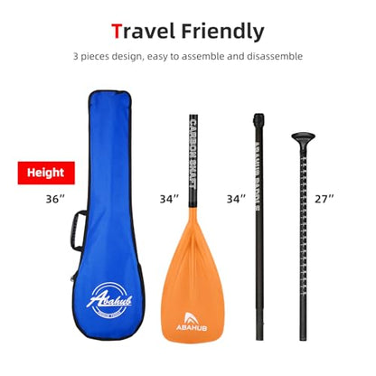 Abahub 1 x 3 Section Carbon Fiber SUP Paddle, Adjustable 67''-86'' Stand Up Paddle Lightweight Carbon Shaft, Black/Blue/Yellow/Green/Orange/Red Plastic Blade + Paddle Bag - color: Orange-SUP Paddle
