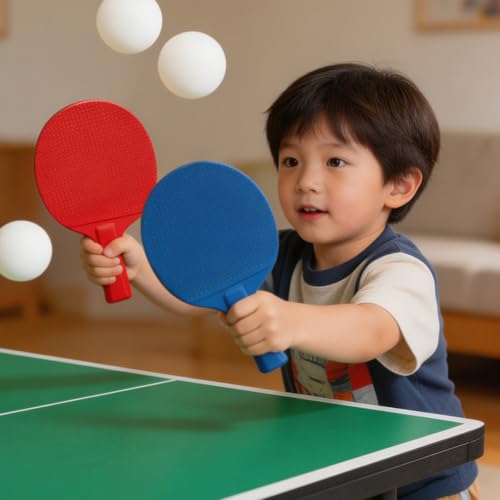 1 Set Portable Table Tennis Racket Set for Kids, Red Blue Plastic Paddles with 4 Balls, for Backyard, Beach, Travel, Camping & Family Gatherings