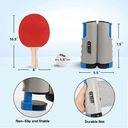 GSE Games & Sports Expert Adjustable Retractable Ping Pong Net Set & Post. Professional Table Tennis Rackets and Balls, Net with Posts and Storage Bag - Pingpong Paddle and Game Table Accessories. | Adjustable - color: Table Tennis Set-Grey