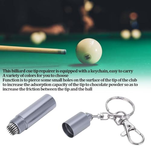 Billiard Cue Tip Tool with Keychain – Billiard Pool Snooker Stick Shaper Cue Tip Pick Pricking Pin Grinding Repair Tool for Snooker Pool Cue Tips - color: Silver