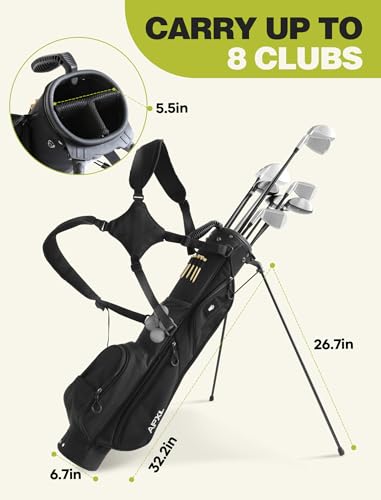 Small Golf Bag, 3 Divider Fit Up to 8 Clubs, Golf Stand Bag with Rain Cover, Durable Pitch n Putt, Lightweight Golf Club Carry Bag with Strap and Stand, Golf Bags for Men & Women - color: Black