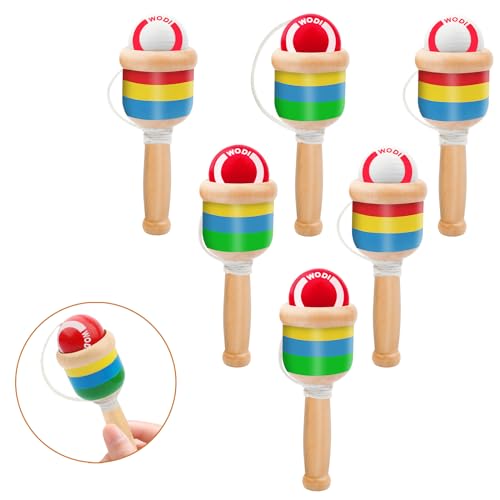 SAYAYA 6 Packs Wooden Catch Ball, Retro Paddle Ball with String Toys for Kids & Adults, Hand Eye Coordination Cup and Ball Game for Outdoor Beach Lawn Party Favors, Family Fun & Education Supplies - size: 6 Pack