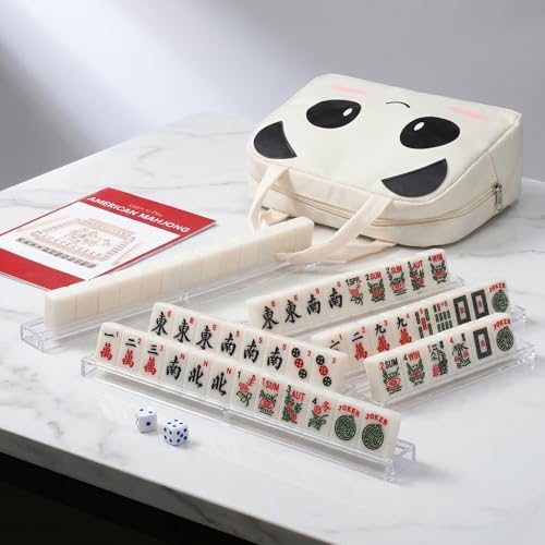 drizzle Travel Mini American Mahjong Set - 166 White Tiles Includes Jokers 0.8" White Melamine Material - with Racks Instructions and Panda Bag 2.20 Pounds - color: Panda, size: 20MM-Mahjong