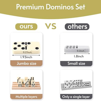 Doreimi Double 6 Dominos Set for Adults with 4 Wooden Racks & 28 Tiles Travel Dominoes Set Classic Board Game for Family Game Night - style: Double 6 Dot