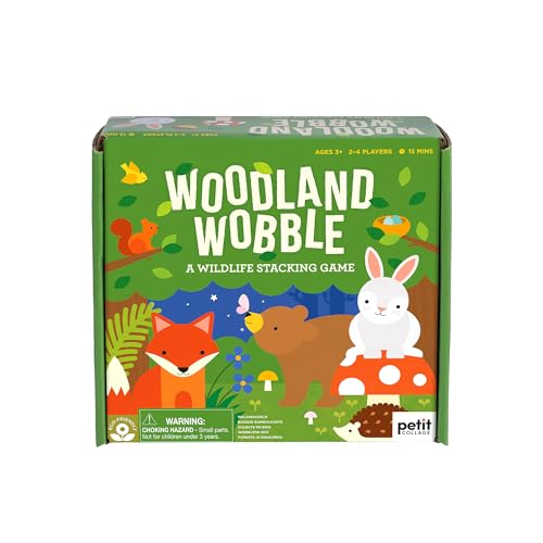 Petit Collage: Woodland Wobble | Wooden Stacking Game for Kids | Roll the Die and Stack the Objects on the Mushroom | Don't let the Tower Fall!| Great for Ages 4+