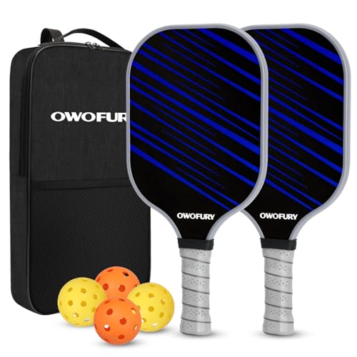 Fiberglass Pickleball Paddles Set of 2, Pickle Ball Racket Lightweight Honeycomb Core Control Paddle, with 4 Indoor Outdoor Balls and Bag for Men Women - color: Black Blue 02