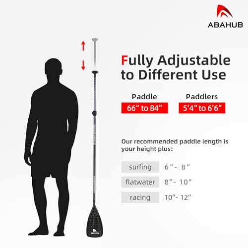 Abahub 1 x 3 Section Carbon Fiber SUP Paddle, Adjustable 67''-86'' Stand Up Paddle Lightweight Carbon Shaft, Black/Blue/Yellow/Green/Orange/Red Plastic Blade + Paddle Bag - color: Carbon Square Print