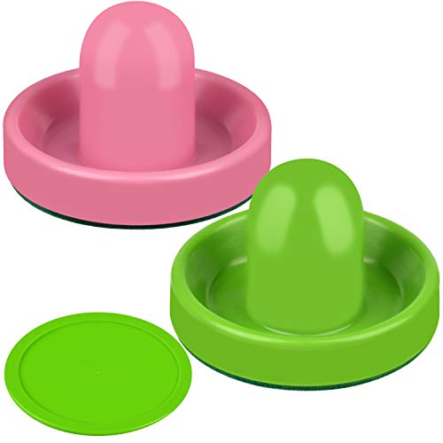 ONE250 Air Hockey Pushers and Red Air Hockey Pucks, Goal Handles Paddles Replacement Accessories for Game Tables (4 Striker, 4 Puck Pack) - color: Pink & Green