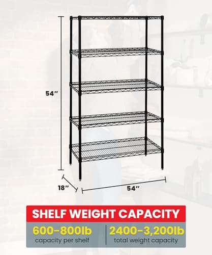 Quantum Storage Systems WR54-1854BK Wire Shelving Starter Kit, 54" W x 18" D x 54" H, 600 lbs Capacity, Carbon Steel, Epoxy Coated, Black, NSF - color: Black Epoxy, size: 54H x 54W x 18D