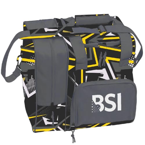 BSI Deluxe Single Ball Tote Bowling Bag with Shoe Compartment & Accessory Storage - color: Yellow/Black