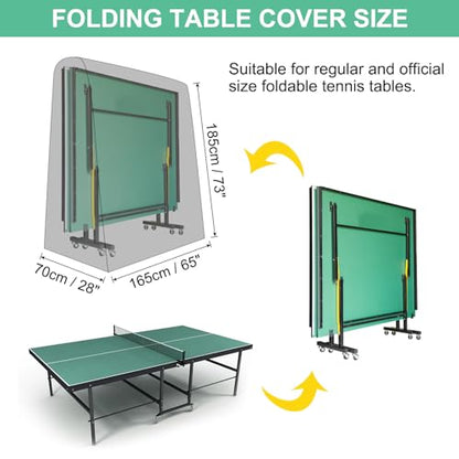 PATIKIL Folding Table Tennis Table Cover, 65'' x 28'' x 73'' Table Tennis Cover 600D Oxford Waterproof Foldable Table Cover with Storage Bag & Zipper for Outdoor Indoor, Black
