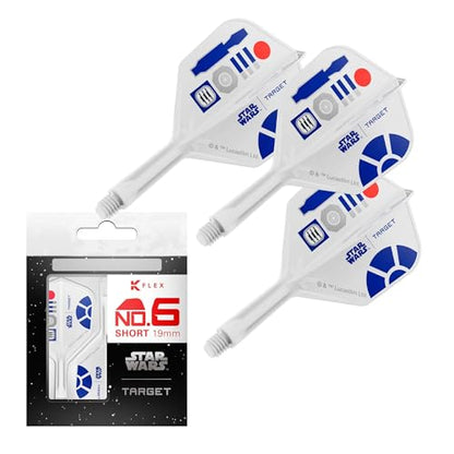 Target Darts Star Wars R2-D2 K Flex Integrated Dart Flights & Shafts | R2D2 Pack of 3 K-Flex, No.2 & No.6 | Short, Intermediate & Medium Disney Kflex Accessories - size: Short (19mm), style: No.6