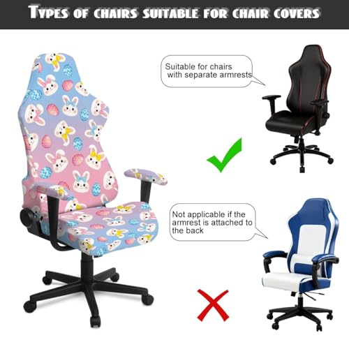 Ergonomic Office Chair Cover with Armrest Covers Fade-Resistant Fabric Stretch Easter Decor Reclining Racing Gaming Chair Slipcovers with Zipper, Bunny Easter Eggs Blue Pink Gradient - color: Bunny Easter Eggs Blue Pink Gradient