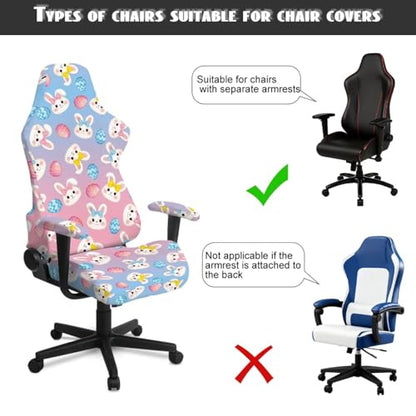 Ergonomic Office Chair Cover with Armrest Covers Fade-Resistant Fabric Stretch Easter Decor Reclining Racing Gaming Chair Slipcovers with Zipper, Bunny Easter Eggs Blue Pink Gradient - color: Bunny Easter Eggs Blue Pink Gradient