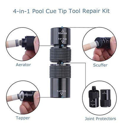 Aluminum 4-in-1 Billiard Pool Cue Tip Accessory Tool Repair Kit (Scuffer, Aerator, Tapper, Joint Protector) - style: 3/8 X 10