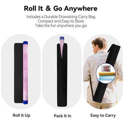 32x32 Non-Slip Noise Reduction Mahjong Mat with Rules for Learning | Pink & Blue Portable Rubber Mahjong Table Cover with Bag for Poker Board Games Cards Tiles & Dominoes - color: Pink & Blue