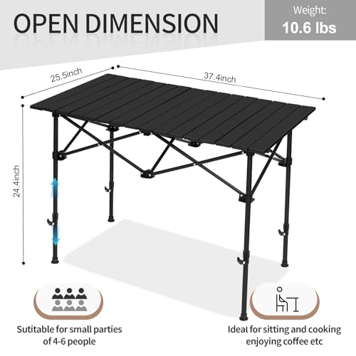 SHANQUAN Camping Table Roll up Table, Fold up Lightweight Compact 2-4 Person Portable Adjustable Height Roll up Aluminum Table with Carry Bag for Outdoor, Camping, Picnic, Backyards, BBQ - size: 37.4*25.6/Adjustable