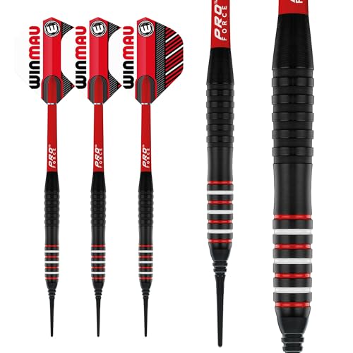 WINMAU Rookie Blue Softip (Plastic Tips) Brass Darts Set | Single or Multi Sets | Includes Flights and Shafts (Stems) | Exclusive Darts Booklet | Blue, Red and Green | - color: Red