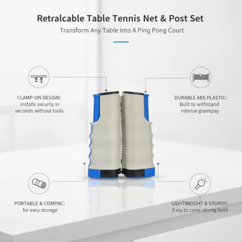 Retractable Table Tennis Net and Post Set, Clamp-On Ping Pong Net for Flat Surfaces, Portable ABS Plastic Game Accessory - color: Gray