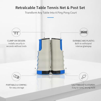 Retractable Table Tennis Net and Post Set, Clamp-On Ping Pong Net for Flat Surfaces, Portable ABS Plastic Game Accessory - color: Gray