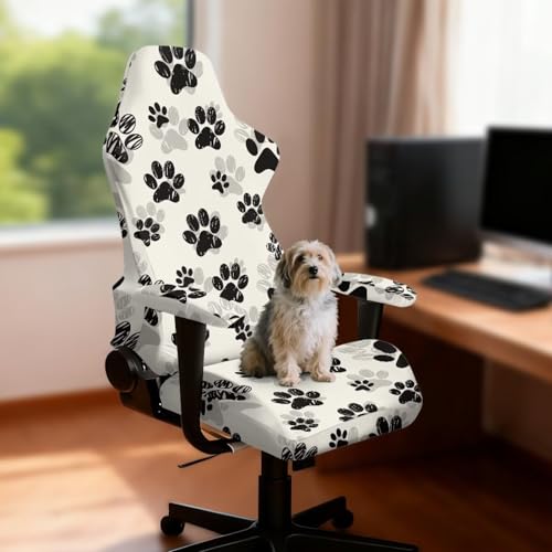 Suobstales Dog Paw Pattern Gaming Chair Covers, Stretchable Office Computer Chair Slipcover with Armrest Covers, Elastic Seat Protector for Office Reclining Racing Game Chair - color: Dog Paw