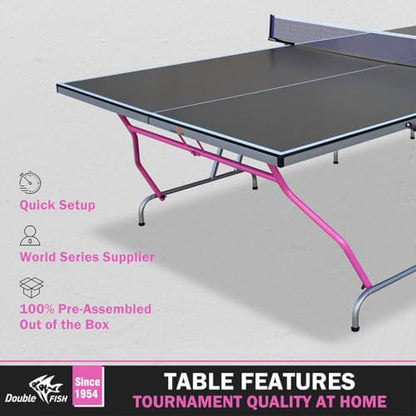 Outdoor Table Tennis Table, 8×4 Ft Foldable & Portable Ping Pong Table Set with 2 Table Tennis Paddles, 3 Balls and Net All Weather Aluminum Ping Pong Table