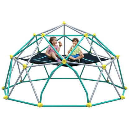 Merax 12FT Climbing Dome with Hammock, Outdoor Geometric Dome Climber Play Center for Kids 3-10 Supporting 1000 lbs, Easy Assembly Jungle Gym - style: 12FT Green & Silver