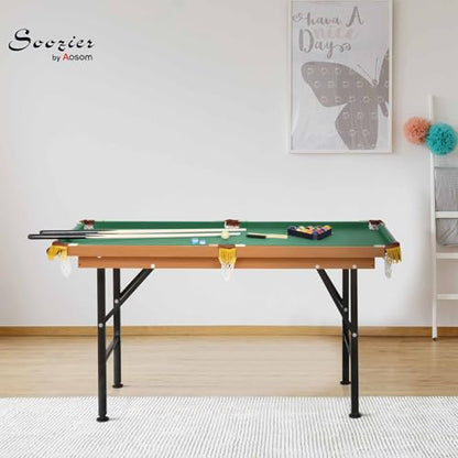 Soozier 55" Portable Folding Billiards Table Game Pool Table for Whole Family Number Use with Cues, Ball, Rack, Chalk