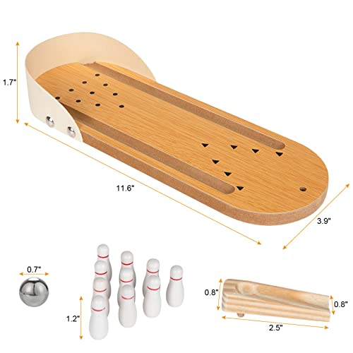 Mini Bowling Game Set, Funny White Elephant Gifts for Kids & Adults, Desk Games Stress Relievers for Adults, Kids Bowling Set for Educational Early Development, Wooden Casual Mini Bowling Ball