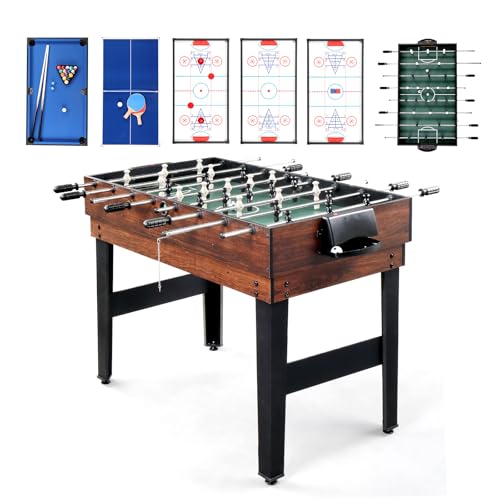 PEXMOR 6-in-1 Multi Game Table for Adults, Combo Table for Game Room, 48" Game Table Set for Family w/Hockey, Foosball, Pool, Table Tennis, Shuffleboard, Bowling