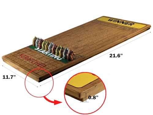 Metal Horse Race Board Game Set with Horse Racing Thick & Solid Wood Game Board(22"/Dark),11 Luxurious with 4 Antique(Gold,Silver,Red Cooper&Bronze) Metal Craft Horses, Dice&Cards (HR-F654) - color: Hr-f654
