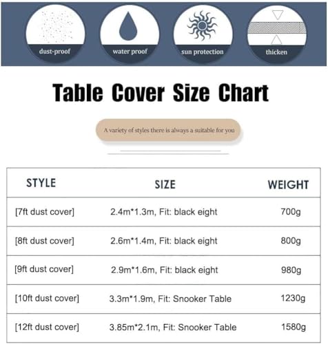 Pool Table Dust Cover - Waterproof Billiard/Snooker Pool Table Accessories for 7ft to 12ft Tables - Strong and Durable Protection