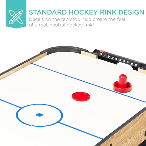 Best Choice Products Portable Tabletop Air Hockey Table for Game Room w/ 100V Motor, Electric Fan, 2 Strikers, 2 Pucks - color: Natural
