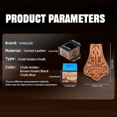 KONLLEN Leather Engraved Chalk Holder Magnetic Vegetable Tanned Leather Pool Cue Snooker Silent Billiard Accessories - color: 03VT Holder-Blue-Blue chalk