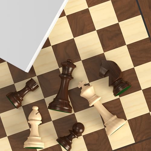 doowroodni Wooden Chess Pieces Large 3.75inch King Set of Luxury Staunton Wood Chessmen with 2 Extra Queen for Chess Board Game (Chess Pieces Only), Velvet Storage Bags Included