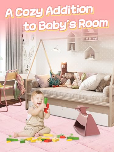 ANPHSIN 12 pcs Thickened Foam Interlocking Floor Mats, Fluffy Plush Mats for Baby with Edgings, Soft Anti-Slip Puzzle Area Rug Playmat, Square Tiles Room Flat (11.8 in, Pink) - color: Pink