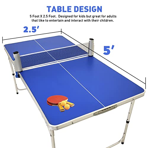 Ping Pong Table Tennis – Small Mini Kids - Space Saving & Easy Storage – Includes (2) Regulation Paddles (3-4) Balls and (1) Net. No Assembly Required Start Playing Immediately