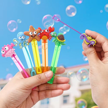 Winrayk Under the Sea Party Favors, 24Pcs Self-designed Mini Bubble Wands for Kids Ocean Animals Bubbles Bulk & Detachable Topper (6 Styles), Birthday Gift Pinata Goodie Bag Stuffer Classroom Prizes - style: Ocean Animal