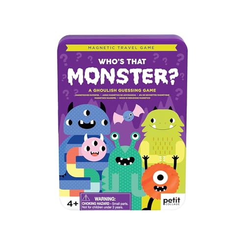 Petit Collage: Who’s that Monster? Magnetic Travel Game – On‑the‑Go Tin Game for Kids Ages 4+ – Portable Screen-Free Playset with 25+ Magnetic Pieces & 2 Game Boards – Perfect Halloween Activity