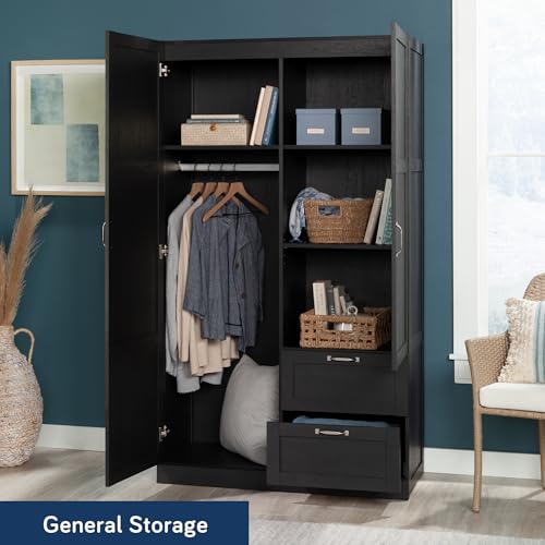 Sauder Miscellaneous Storage Armoire with Drawers, Raven Oak Finish - color: Raven Oak Finish