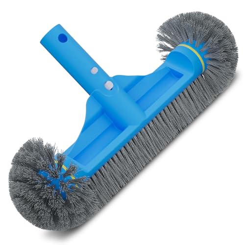 TidyMister 12.5'' Round End Pool Brush Head - Cleaning Wall & Tiles & Steps, Sturdy Nylon Bristles, Scrub Brush for Inground/Above Ground Pool, Spa, Hot Tub, No Pole - size: 12.5inch