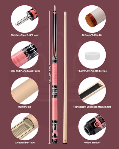 KONLLEN Maple Pool Cue Stick for Adults - Features Low Deflection Shaft, Titanium Alloy 3/8x8 Joint, and 12mm Tip - color: K-P-01