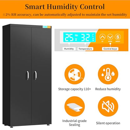 Large 3D Printer Filament Dry Storage Cabinet with Dehumidifier | Smart Humidity Control at 25% RH | 110-Spool Capacity Airtight Organizer for PLA, ABS, PETG, TPU, Nylon | U.S. Patented - color: 400l Black