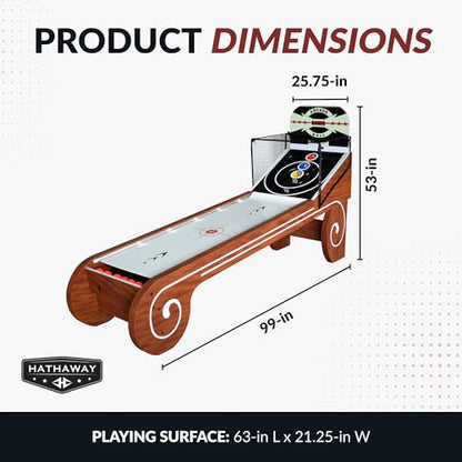 Hathaway Boardwalk 8-ft Arcade Ball Table for Family Game Rooms with LED Track Lighting, Scratch-Resistant Playfield