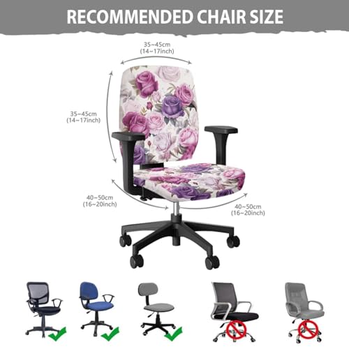 Office Chair Covers Rose Armrest Pads Elastic 4-Piece Set Stretchable Reusable Soft Desk Chair Seat Cover for Home Office and Gaming Setup - color: Rose