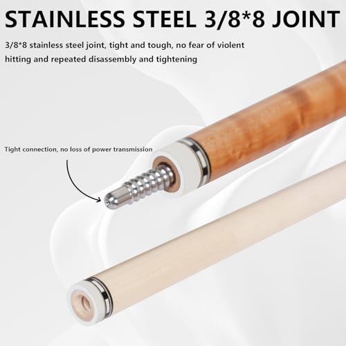 CUEELF Pool Cue Stick Low Deflection Hand-Made Inlay Billiard Cue 58'' Professional Billiard Pool Cue Stick for Adults-12.5mm Tip,3/8 * 8 Joint - color: WD-SM-HB-BS