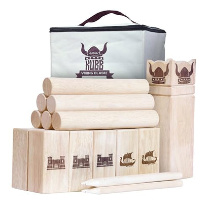 GoSports Kubb Yard Game Set - Choose Regulation or Backyard - Kuub Viking Chess Outdoor Game - style: Regulation Size