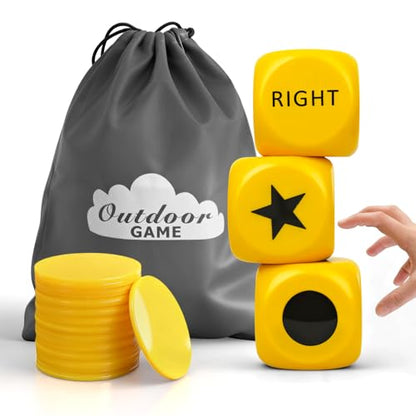 Giant Left Right Point Center Dice Game with 24 Large Chips & Carry Bag. 3.5" Jumbo Foam Indoor/Outdoor & Lawn Dice Game for Family - color: Jumbo Yellow Foam Dice