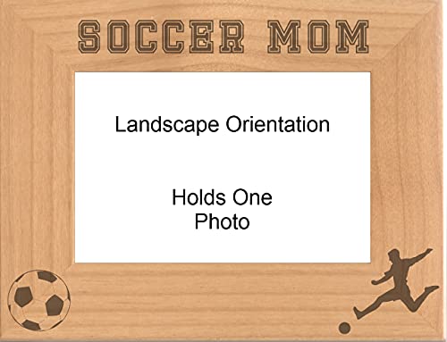 Gift for Mom Soccer Mom Engraved Wood Picture Frame - size: 5x7 Landscape
