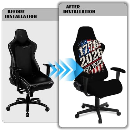 American Flag Print 4Pcs Gaming Chair Slip Cover Set United State 250th Anniversary Game Chair Cover with Armrest Covers, Universal Fit, Machine Washable - color: Black and Multi - American Flag